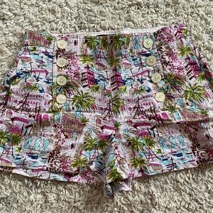 J. Crew Harbor Print Sailor Shorts Size 12 Linen Blend Resortwear Summer